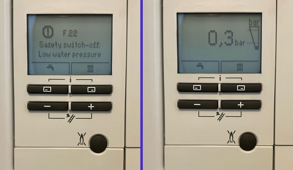 vaillant boiler f22 fault code